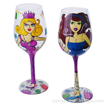 Hand Painting Wine Glasses in Modern Lady Set with 420mL Capacity